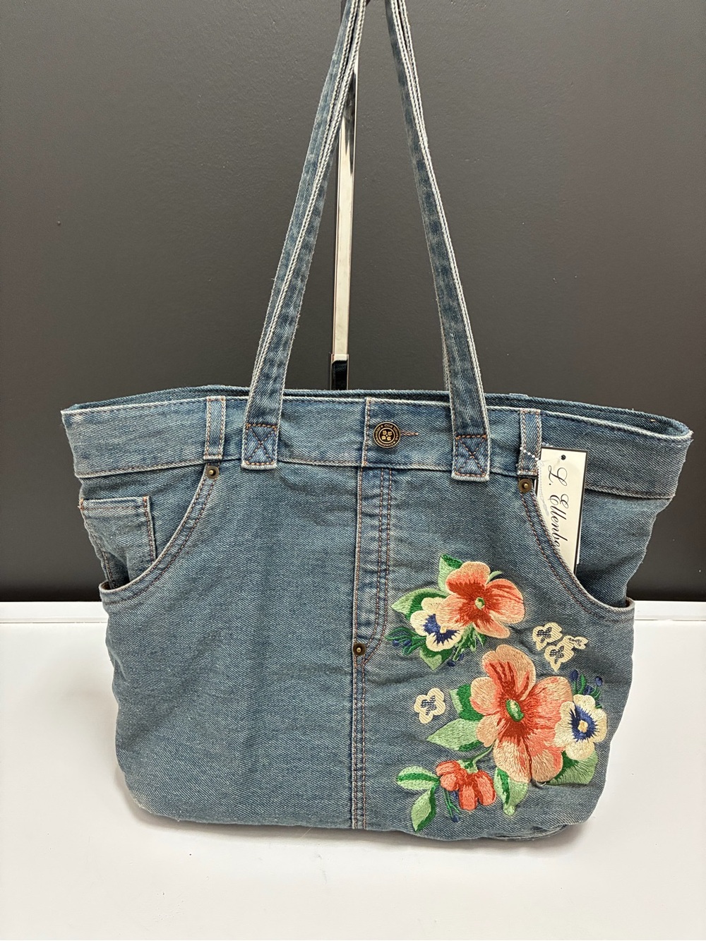 Patricia Nash Floral Embroidered “Jeans” Tote Bag - Picture 1 of 7